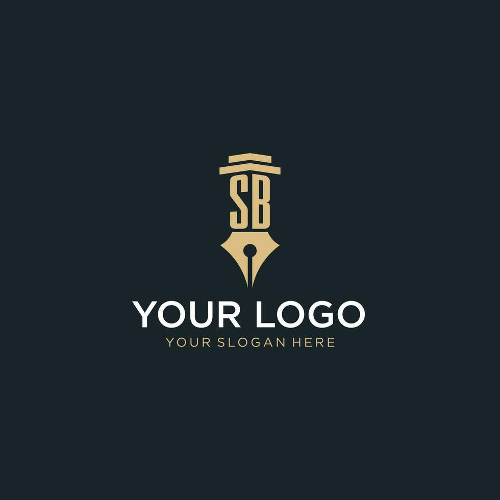 SB monogram initial logo with fountain pen and pillar style vector