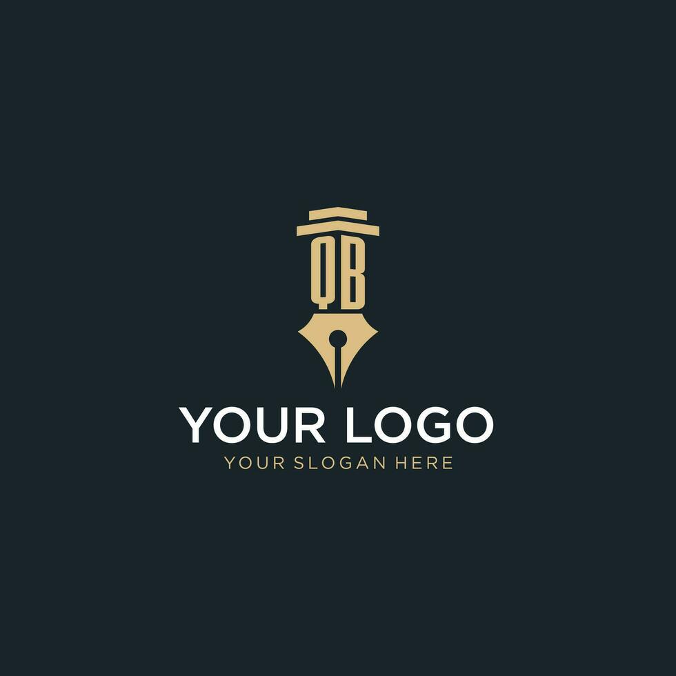 QB monogram initial logo with fountain pen and pillar style vector