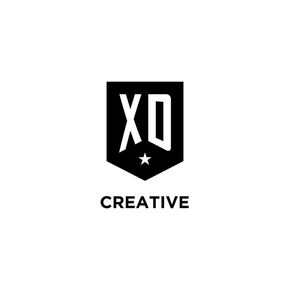 XD monogram initial logo with geometric shield and star icon design style vector