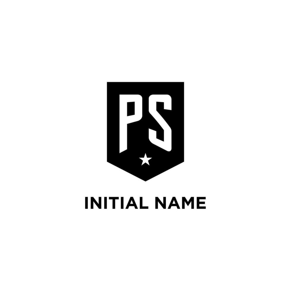 PS monogram initial logo with geometric shield and star icon design style vector