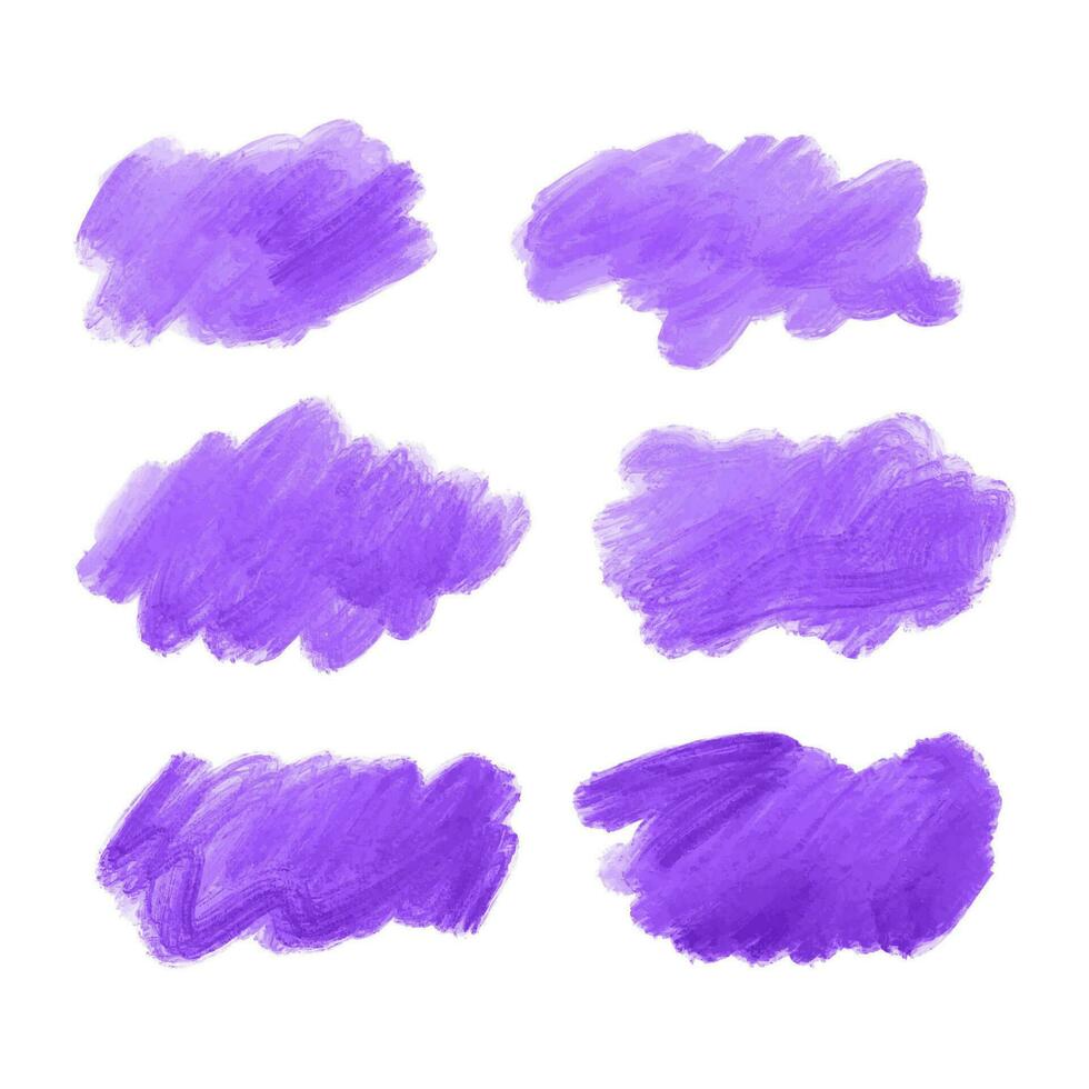 Watercolor violet brush stroke set background vector