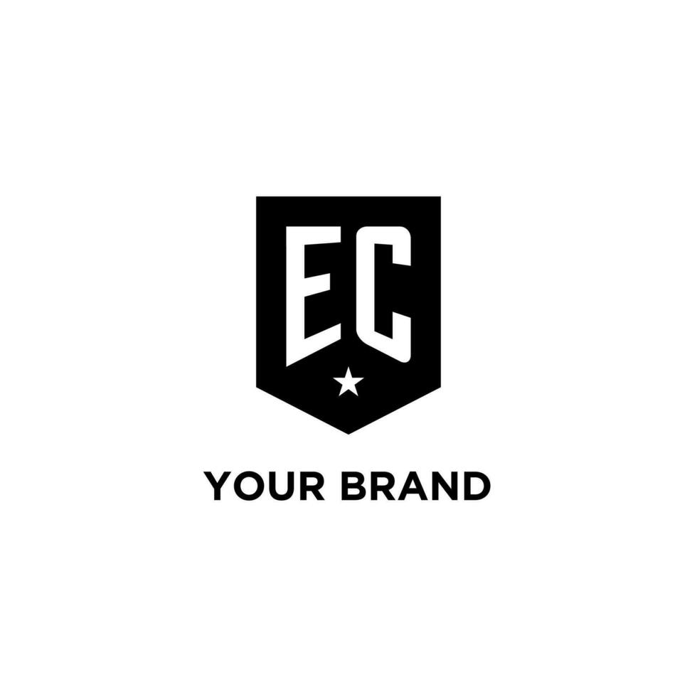 EC monogram initial logo with geometric shield and star icon design style vector