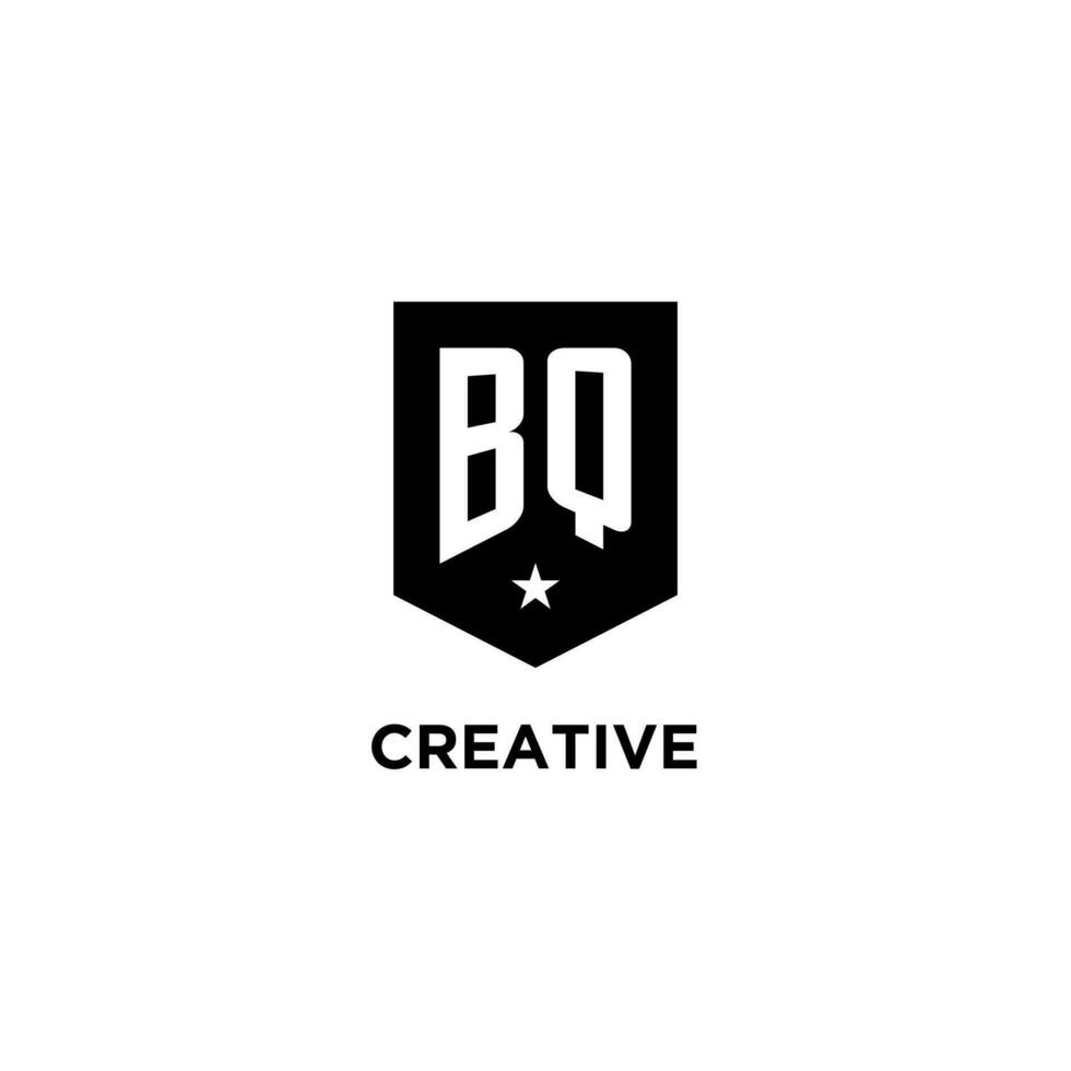 BQ monogram initial logo with geometric shield and star icon design style vector