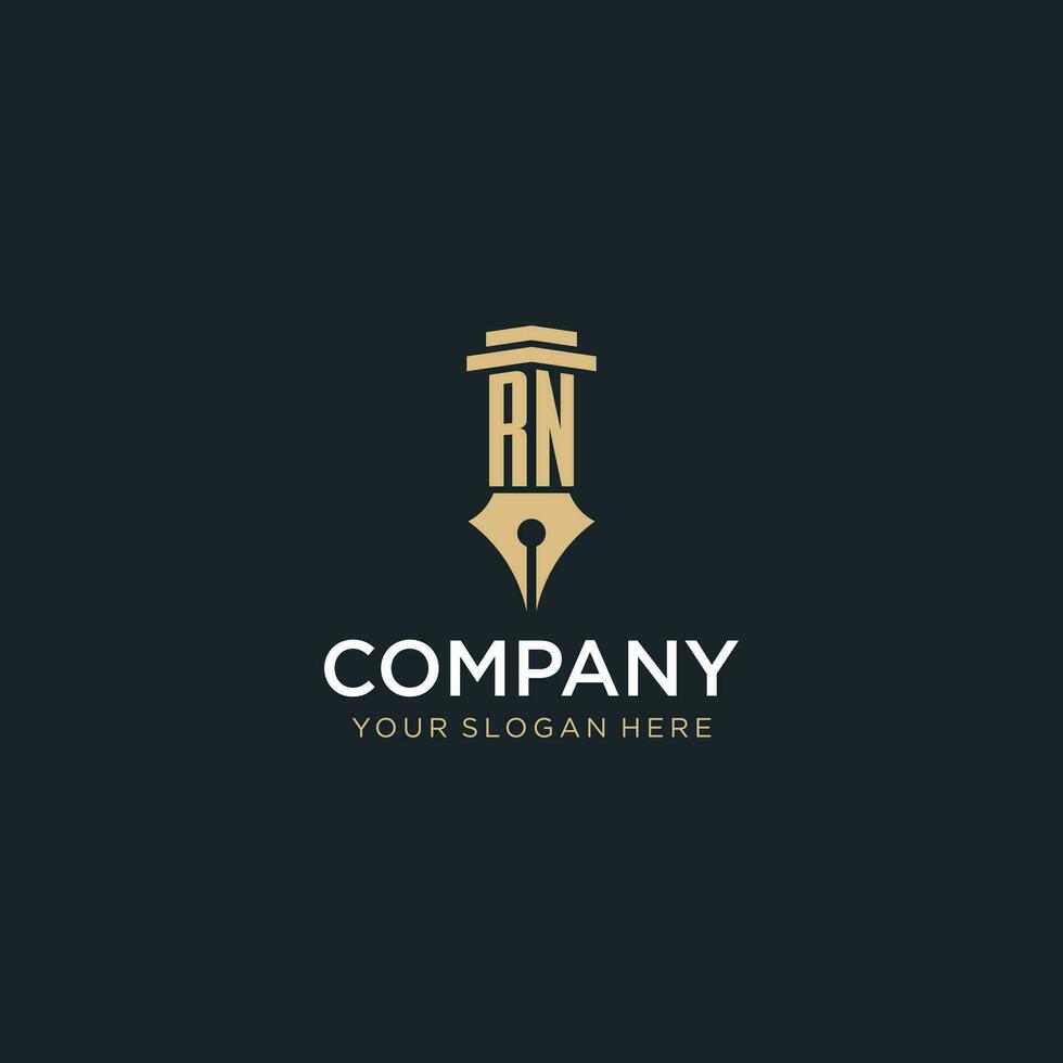 RN monogram initial logo with fountain pen and pillar style vector