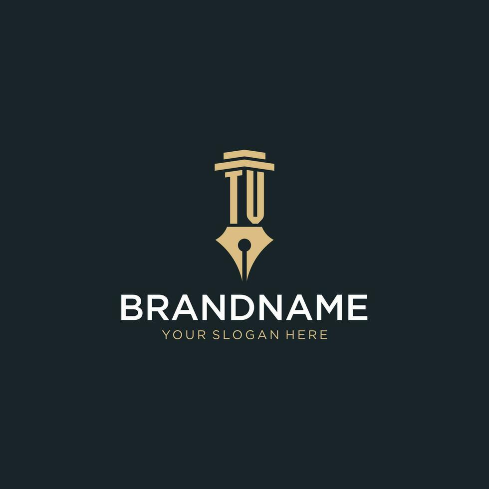 TV monogram initial logo with fountain pen and pillar style vector