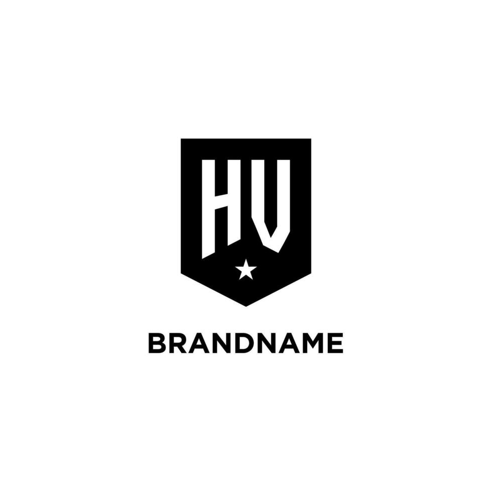 HV monogram initial logo with geometric shield and star icon design style vector