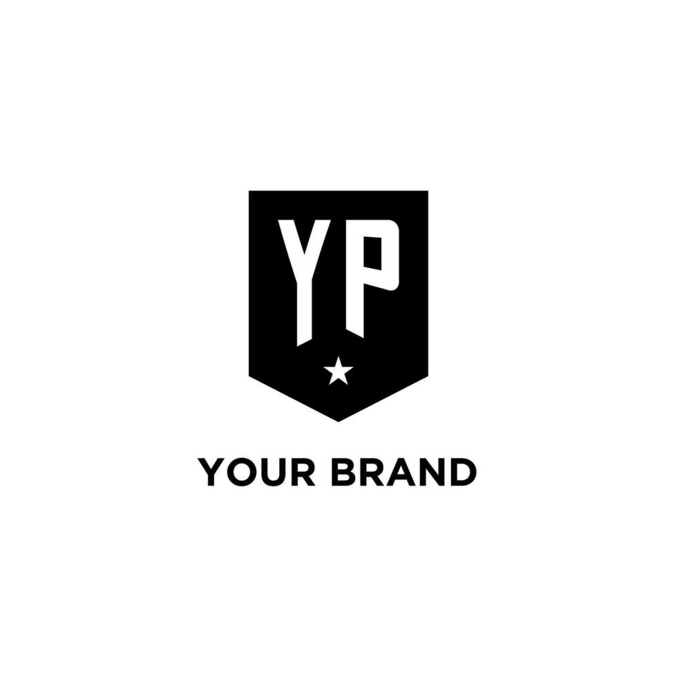 YP monogram initial logo with geometric shield and star icon design style vector