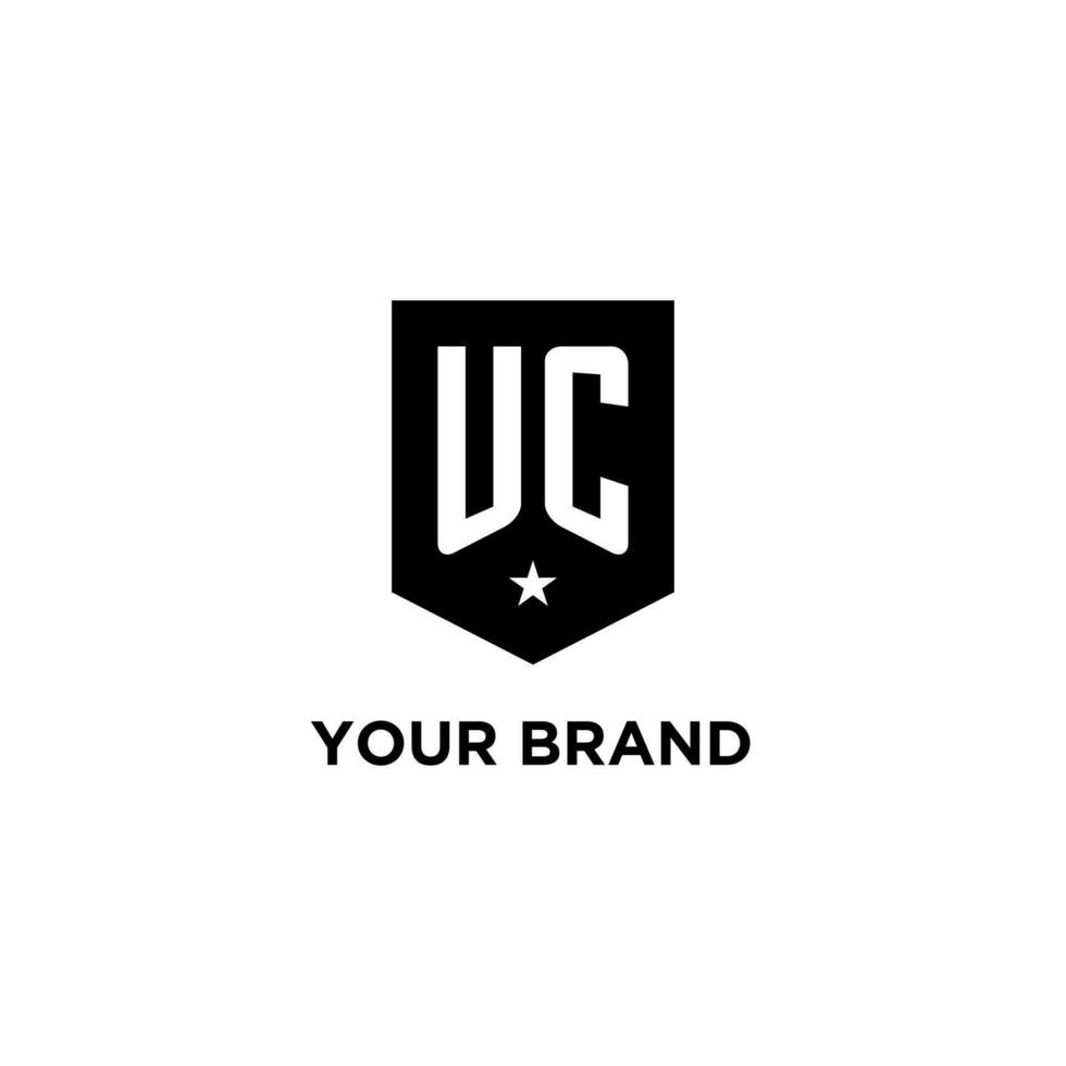 UC monogram initial logo with geometric shield and star icon design style vector