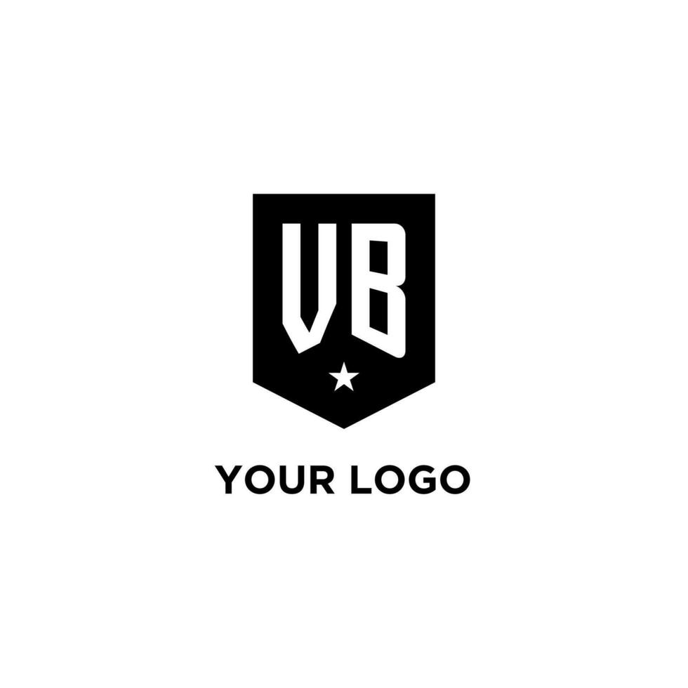 VB monogram initial logo with geometric shield and star icon design style vector
