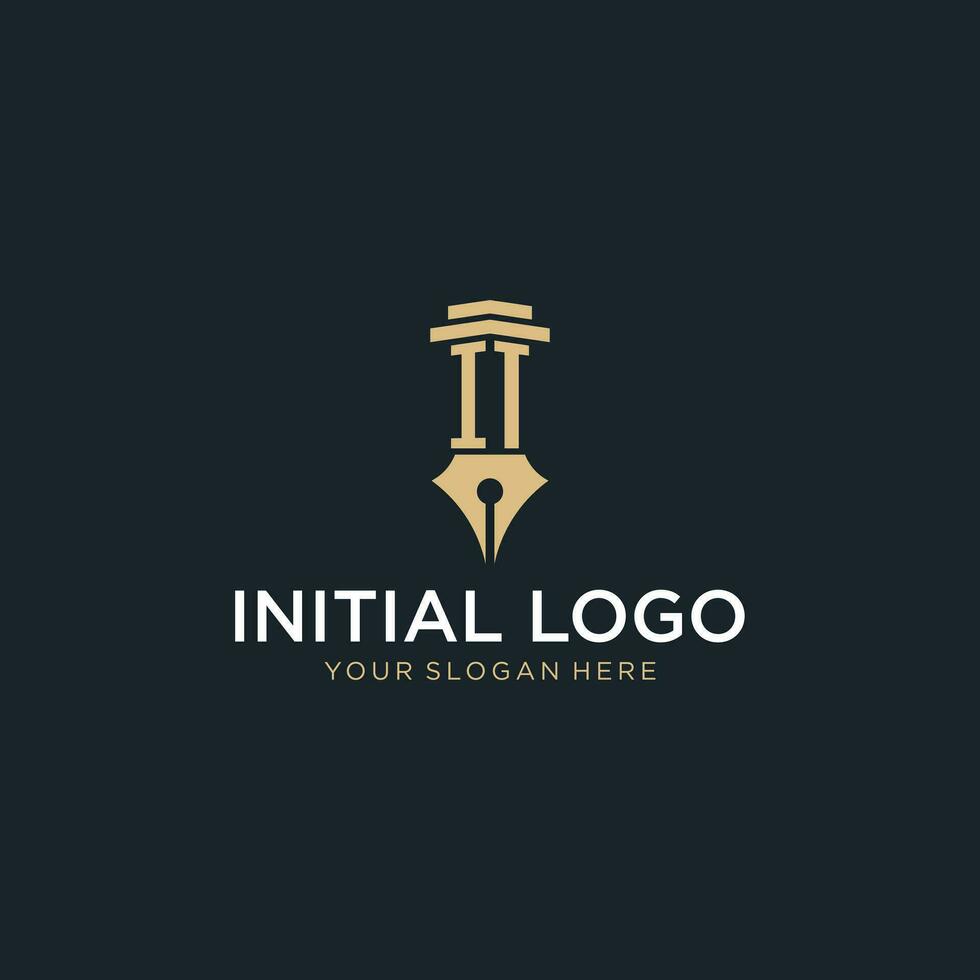 IT monogram initial logo with fountain pen and pillar style vector