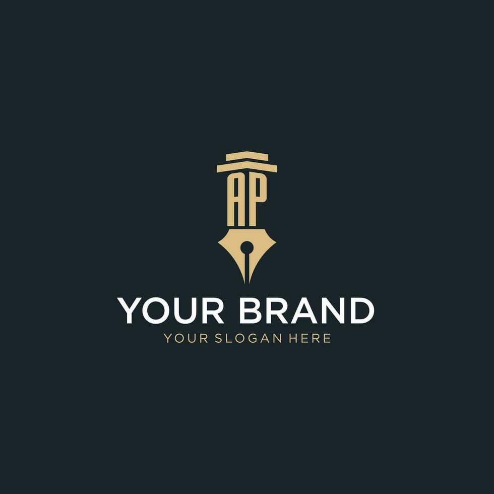 AP monogram initial logo with fountain pen and pillar style vector