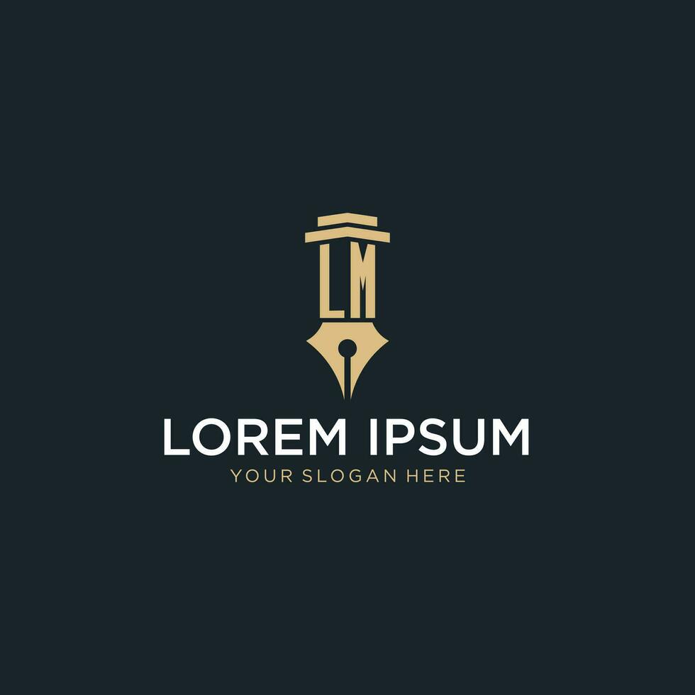 LM monogram initial logo with fountain pen and pillar style vector