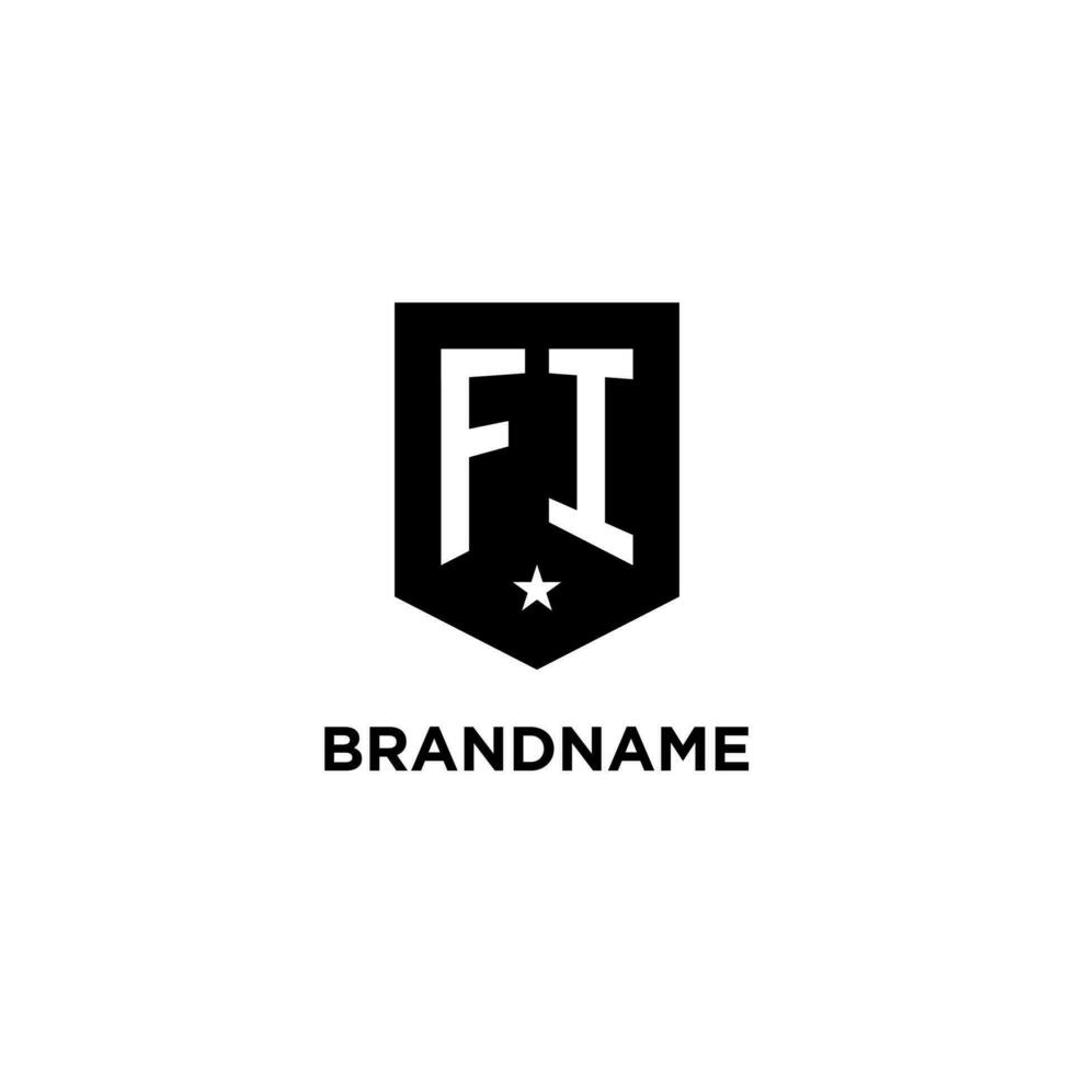 FI monogram initial logo with geometric shield and star icon design style vector