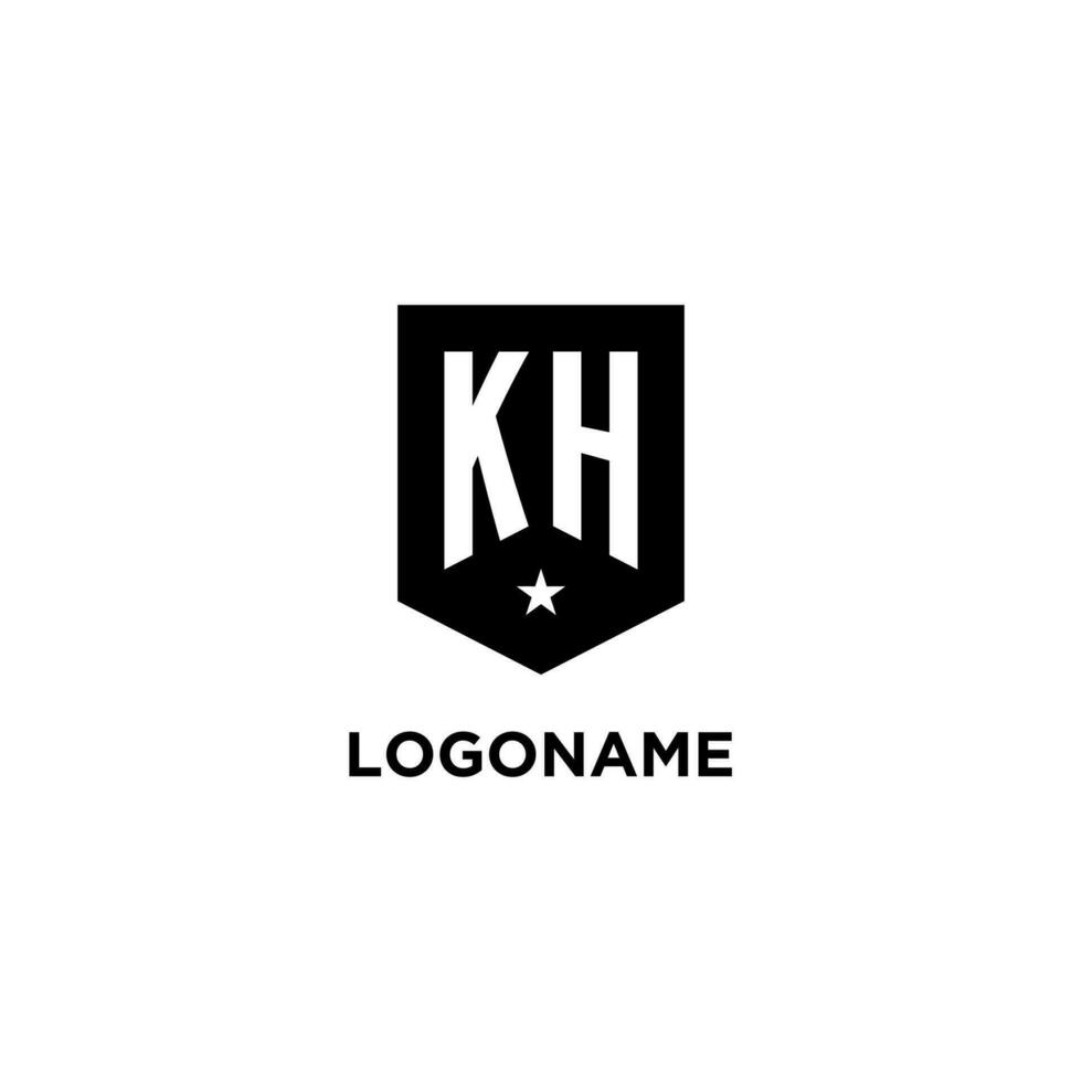 KH monogram initial logo with geometric shield and star icon design style vector