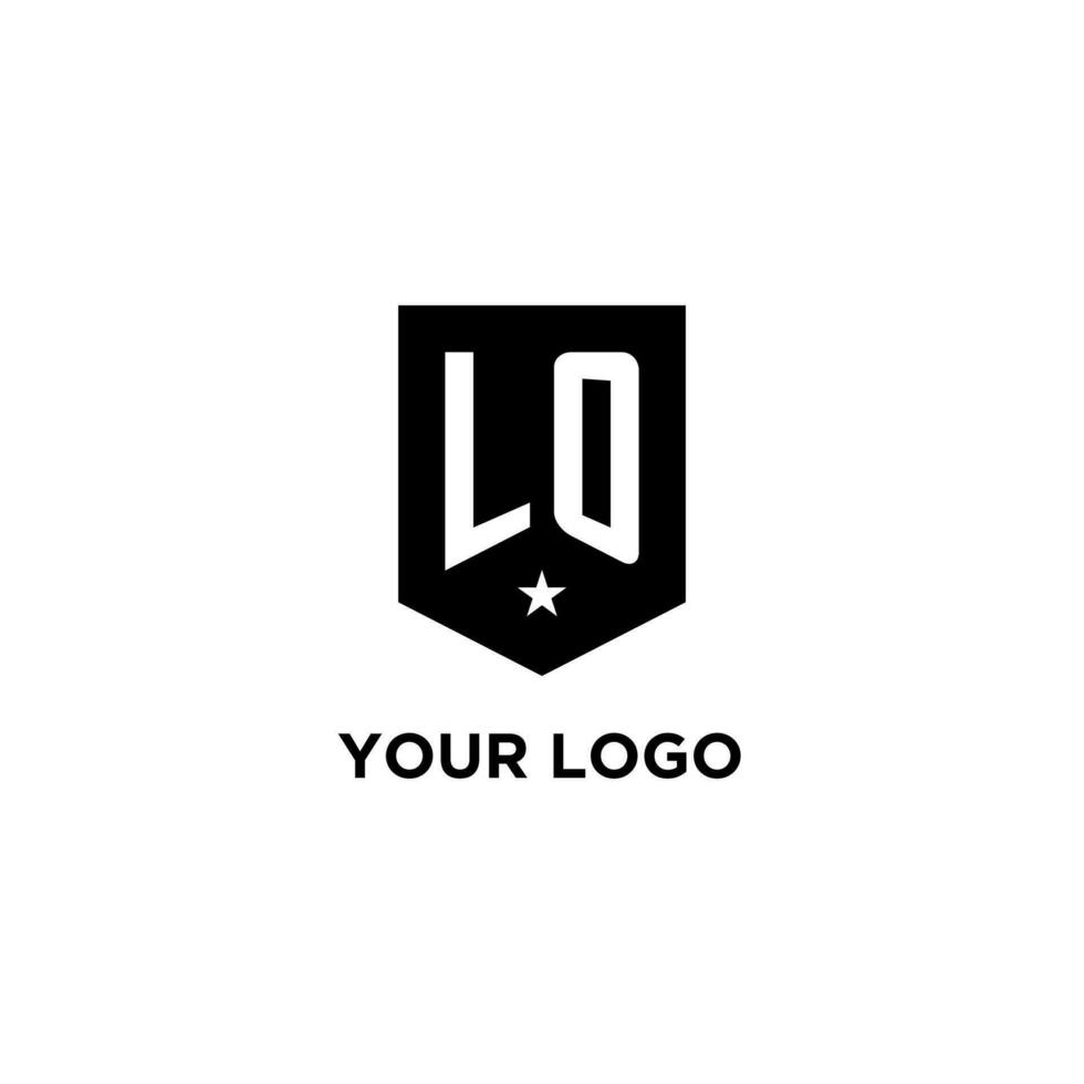 LO monogram initial logo with geometric shield and star icon design style vector