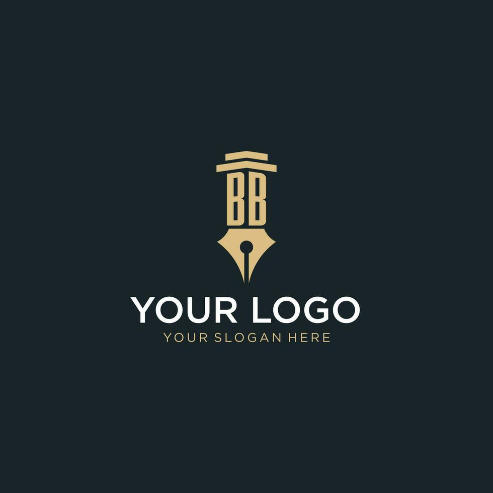 BB monogram initial logo with fountain pen and pillar style vector