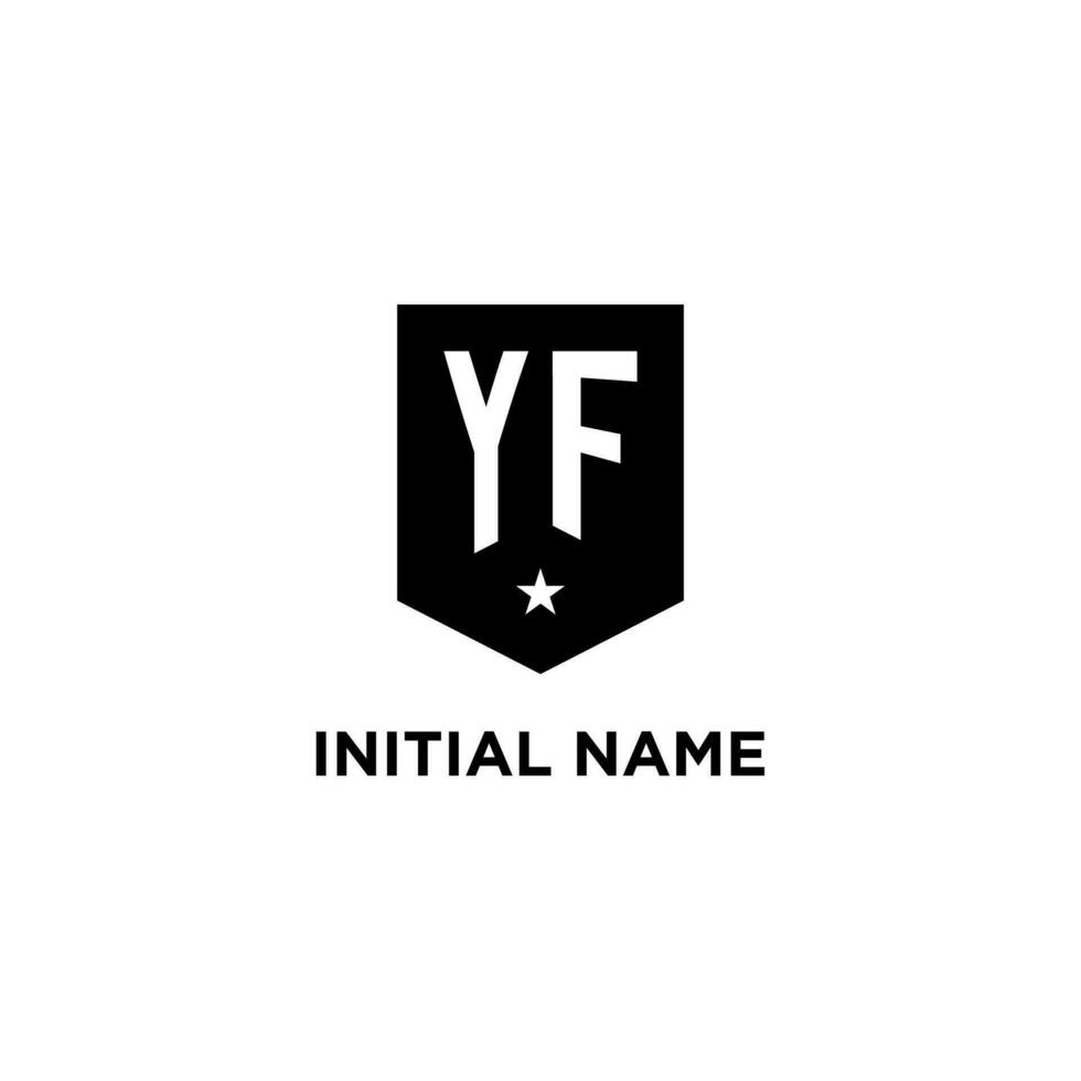 YF monogram initial logo with geometric shield and star icon design style vector