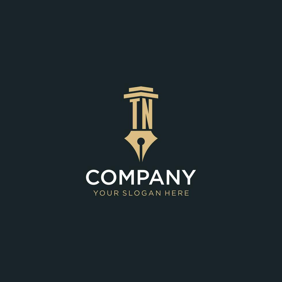 TN monogram initial logo with fountain pen and pillar style vector