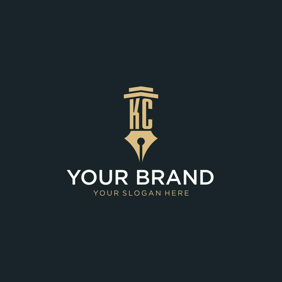 KC monogram initial logo with fountain pen and pillar style vector