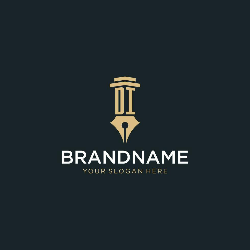 DI monogram initial logo with fountain pen and pillar style vector