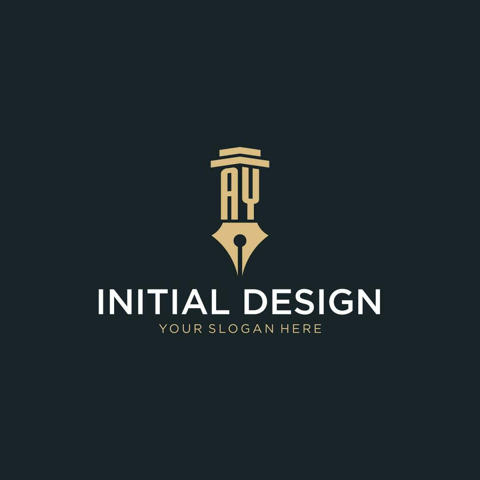 AY monogram initial logo with fountain pen and pillar style 24802520