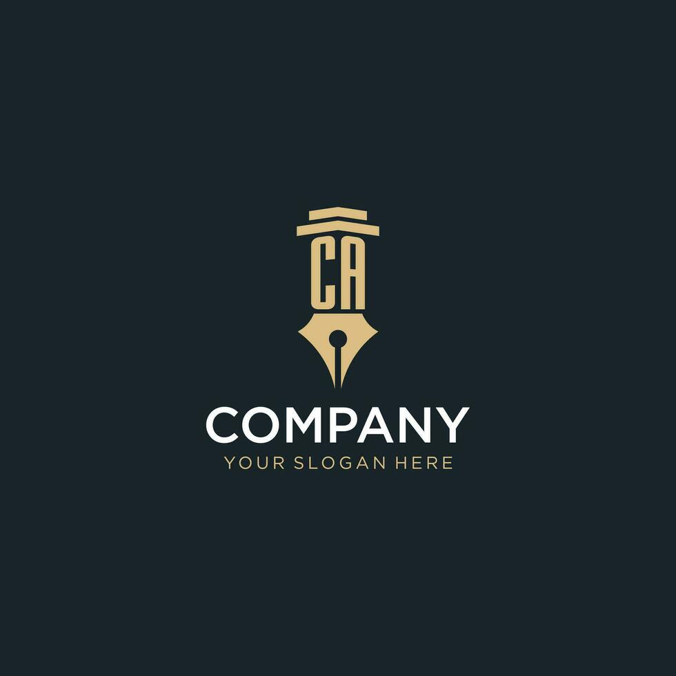 CA monogram initial logo with fountain pen and pillar style vector