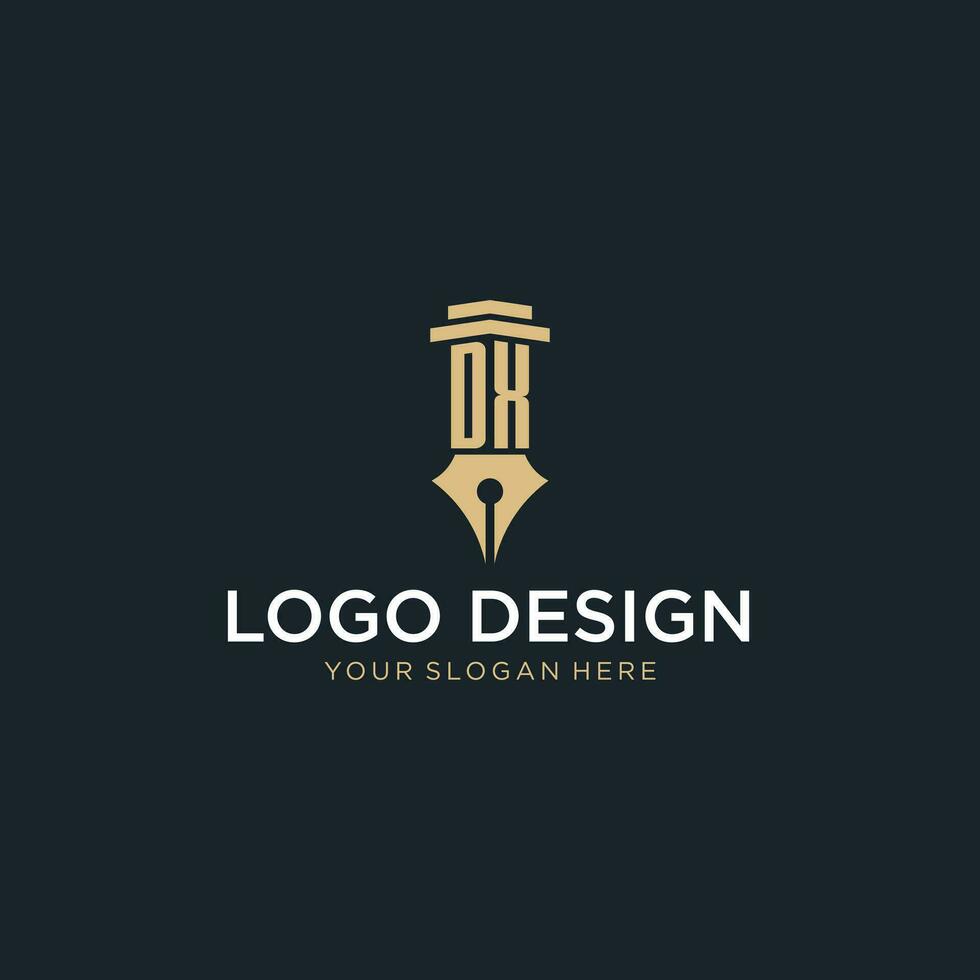 DX monogram initial logo with fountain pen and pillar style vector