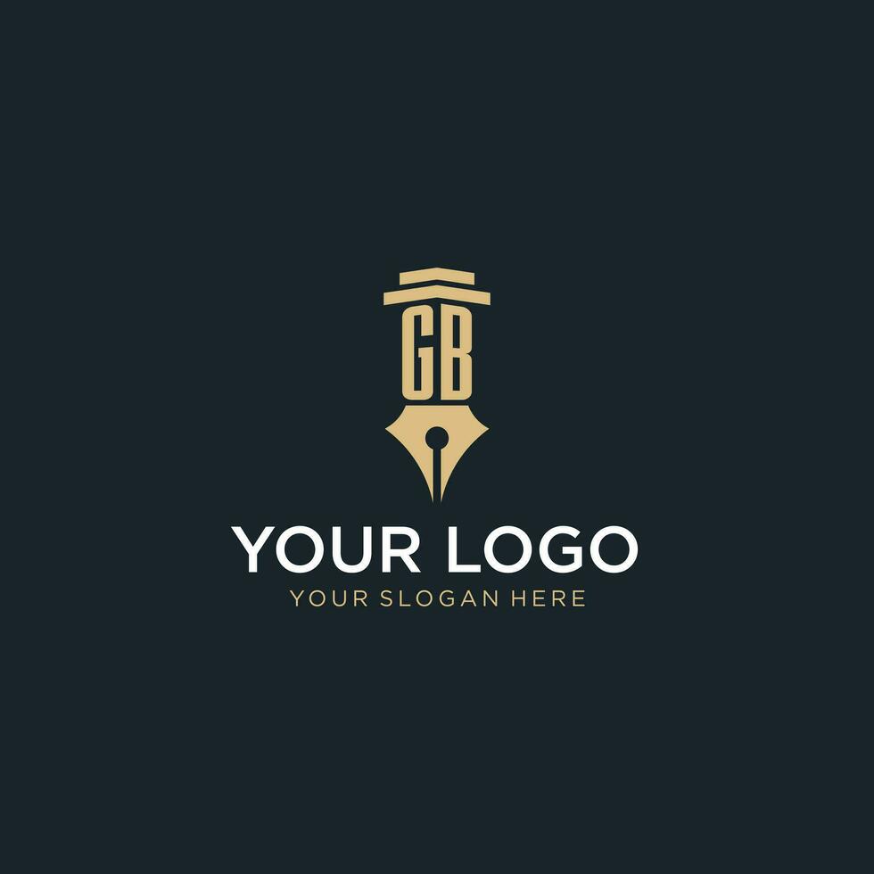 GB monogram initial logo with fountain pen and pillar style vector