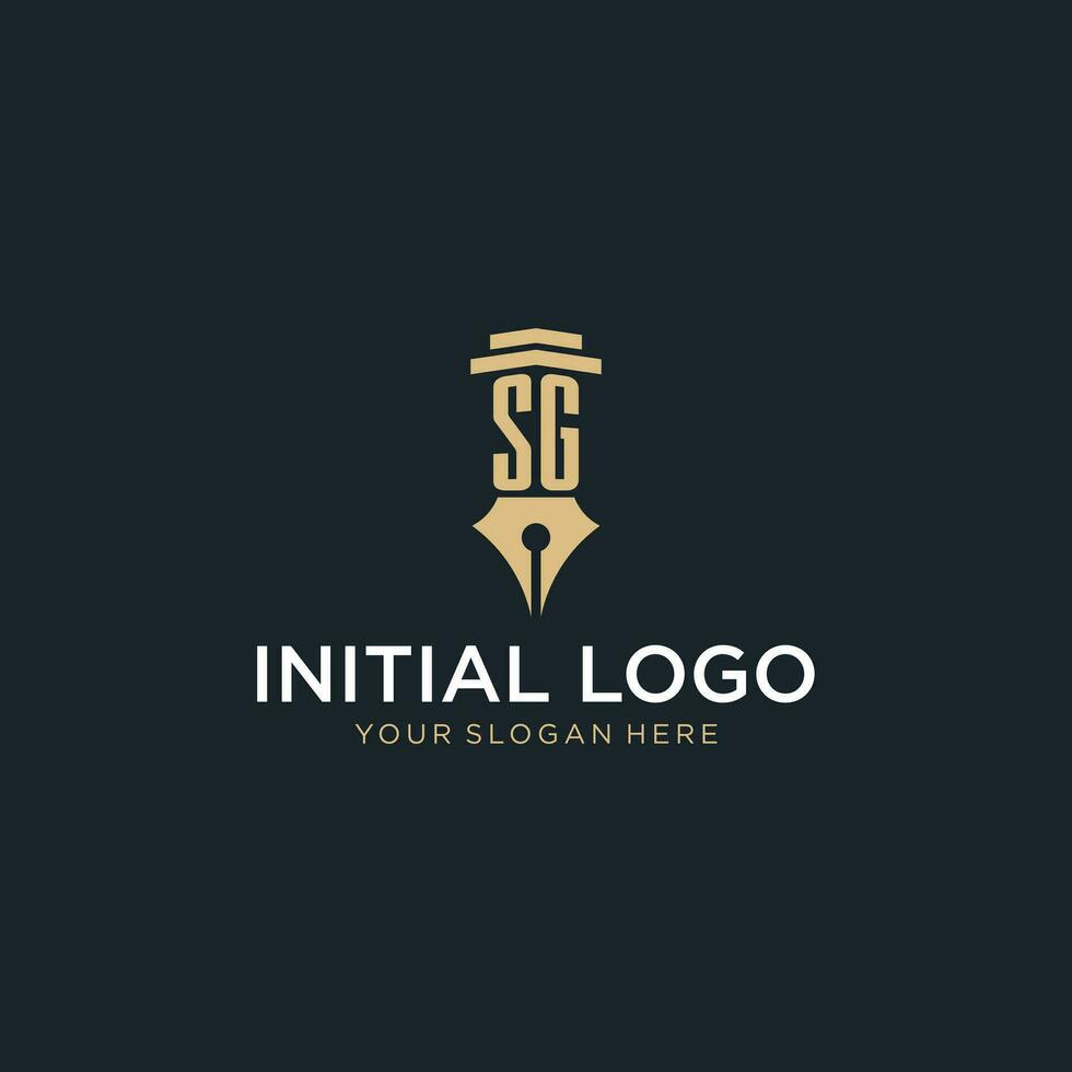 SG monogram initial logo with fountain pen and pillar style vector