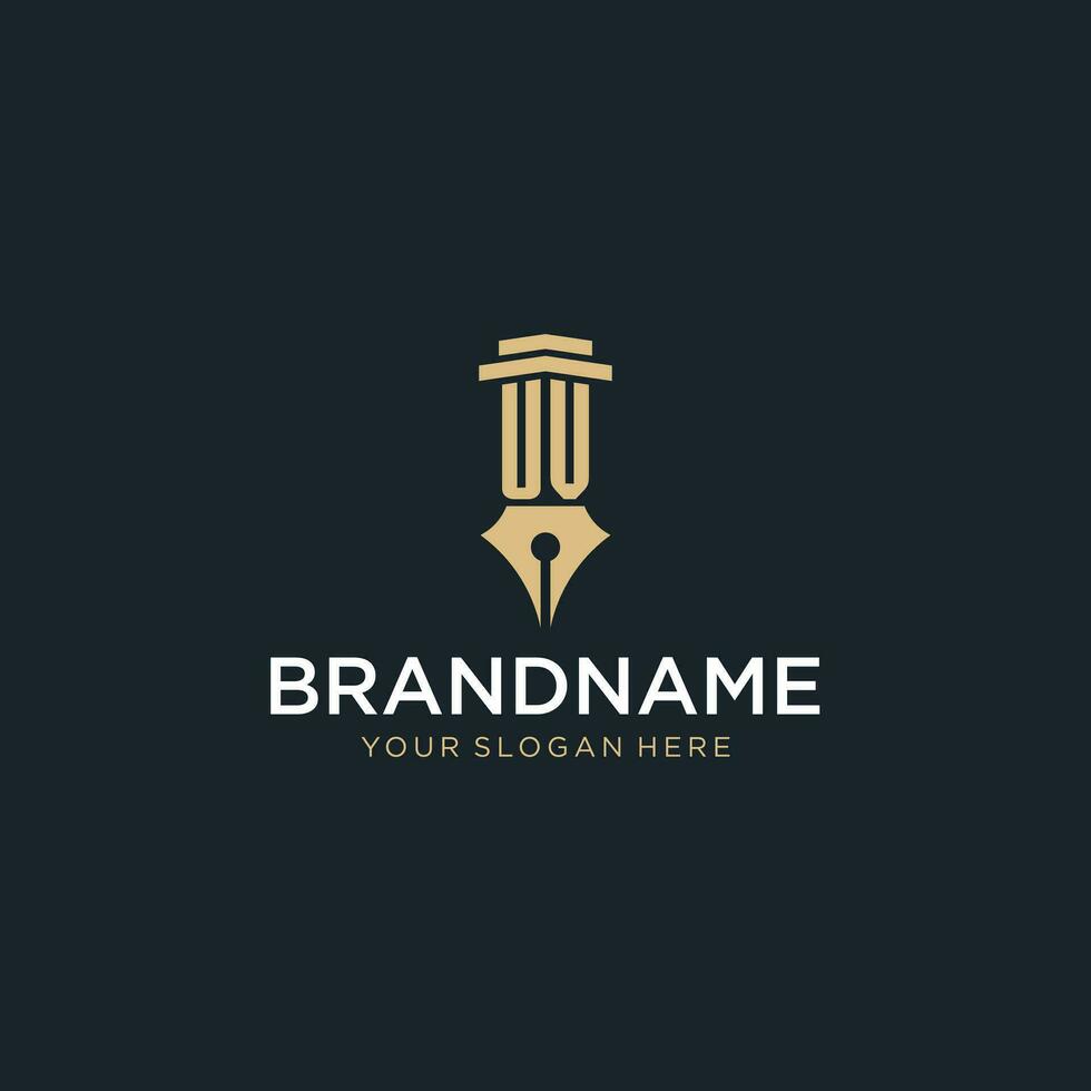 UV monogram initial logo with fountain pen and pillar style vector