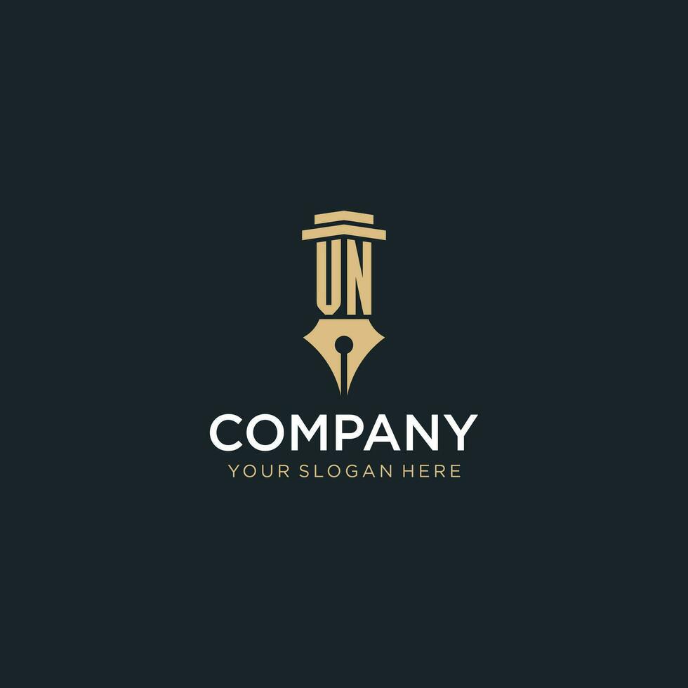 VN monogram initial logo with fountain pen and pillar style vector