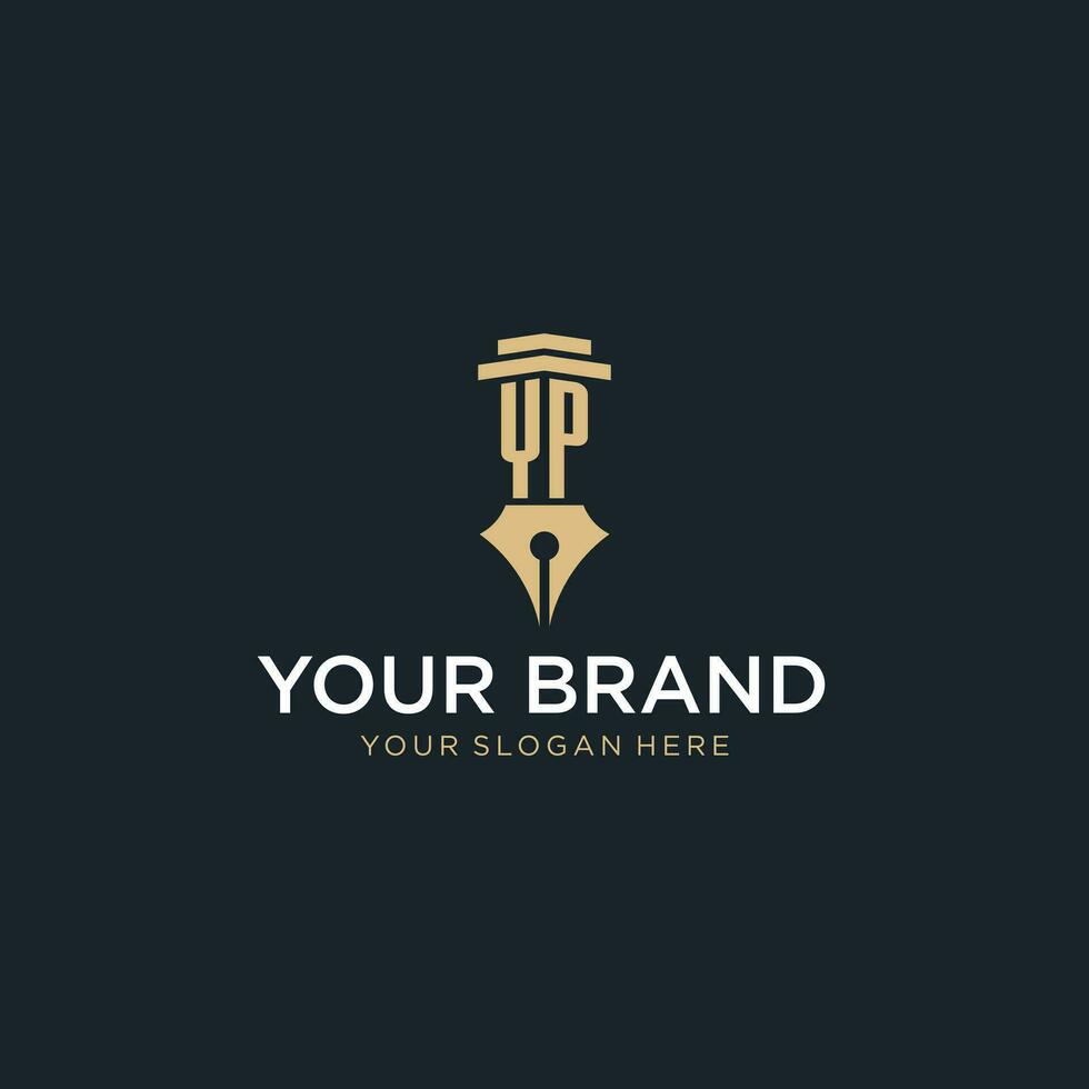 YP monogram initial logo with fountain pen and pillar style vector