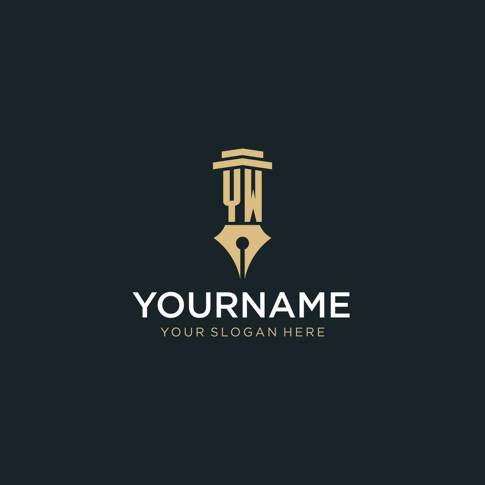 YW monogram initial logo with fountain pen and pillar style vector