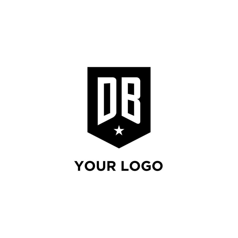 DB monogram initial logo with geometric shield and star icon design style vector