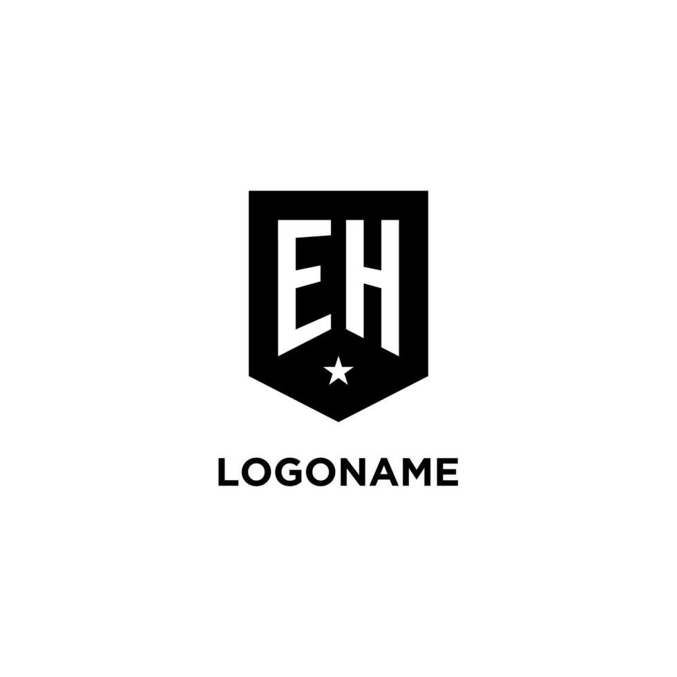 EH monogram initial logo with geometric shield and star icon design style vector