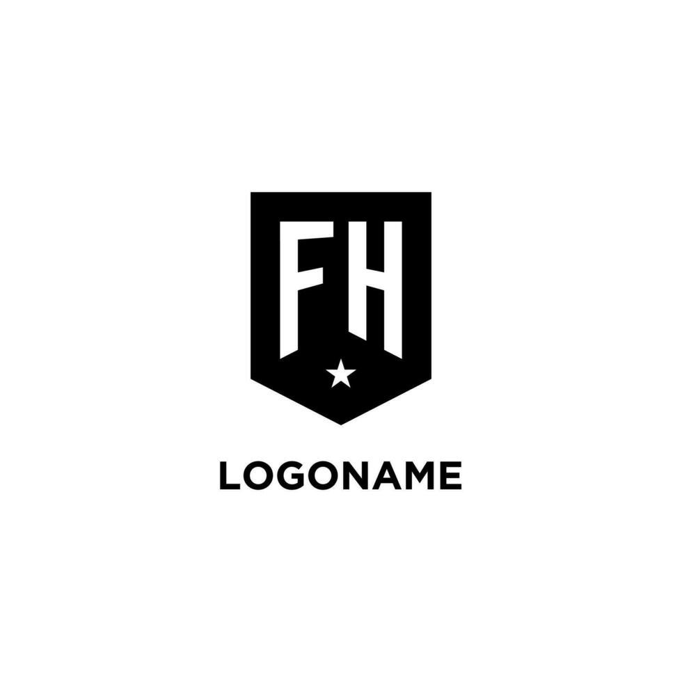 FH monogram initial logo with geometric shield and star icon design style vector