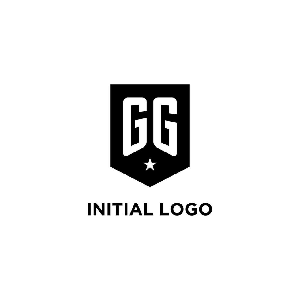 gg monograma inicial logo con geométrico proteger y estrella icono diseño estilo vector