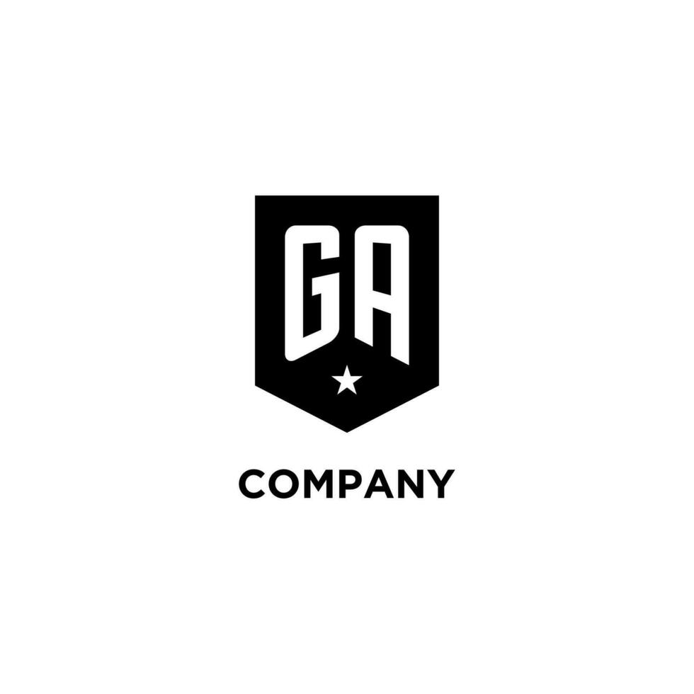 GA monogram initial logo with geometric shield and star icon design style vector