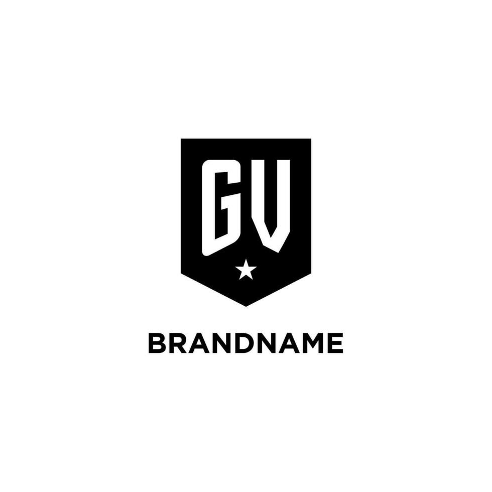 GV monogram initial logo with geometric shield and star icon design style vector