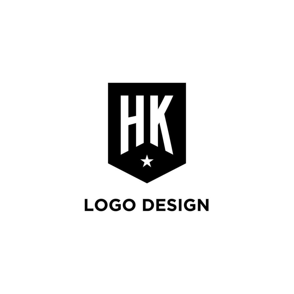 HK monogram initial logo with geometric shield and star icon design style vector