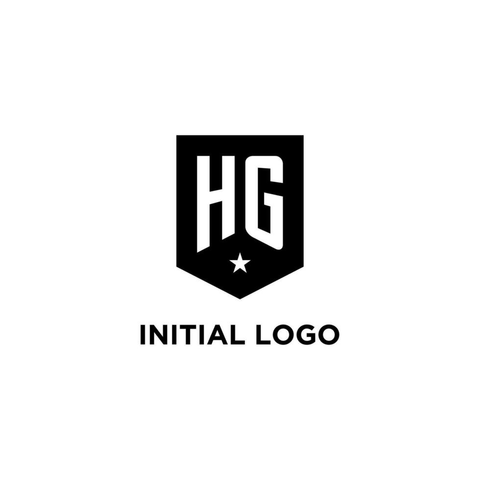 HG monogram initial logo with geometric shield and star icon design style vector