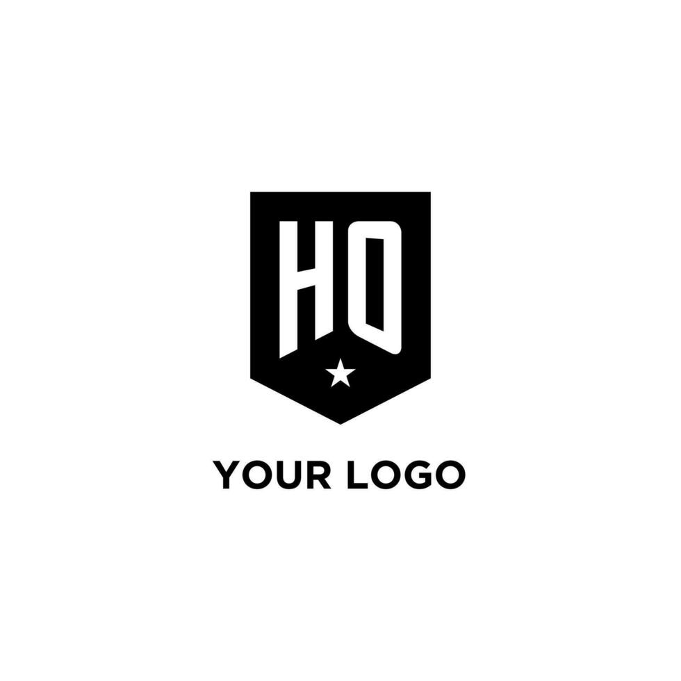 HO monogram initial logo with geometric shield and star icon design style vector