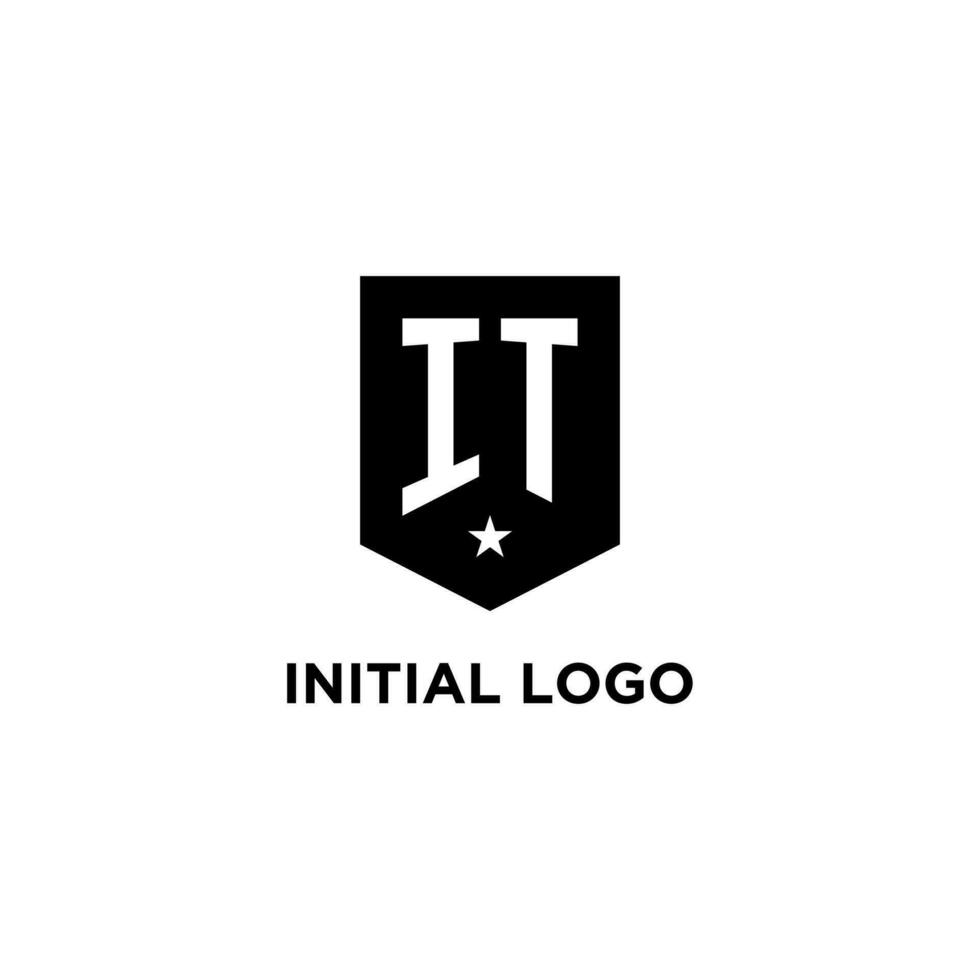 IT monogram initial logo with geometric shield and star icon design style vector