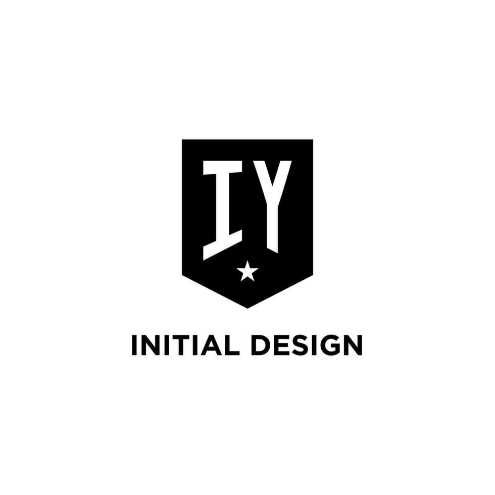 IY monogram initial logo with geometric shield and star icon design style vector