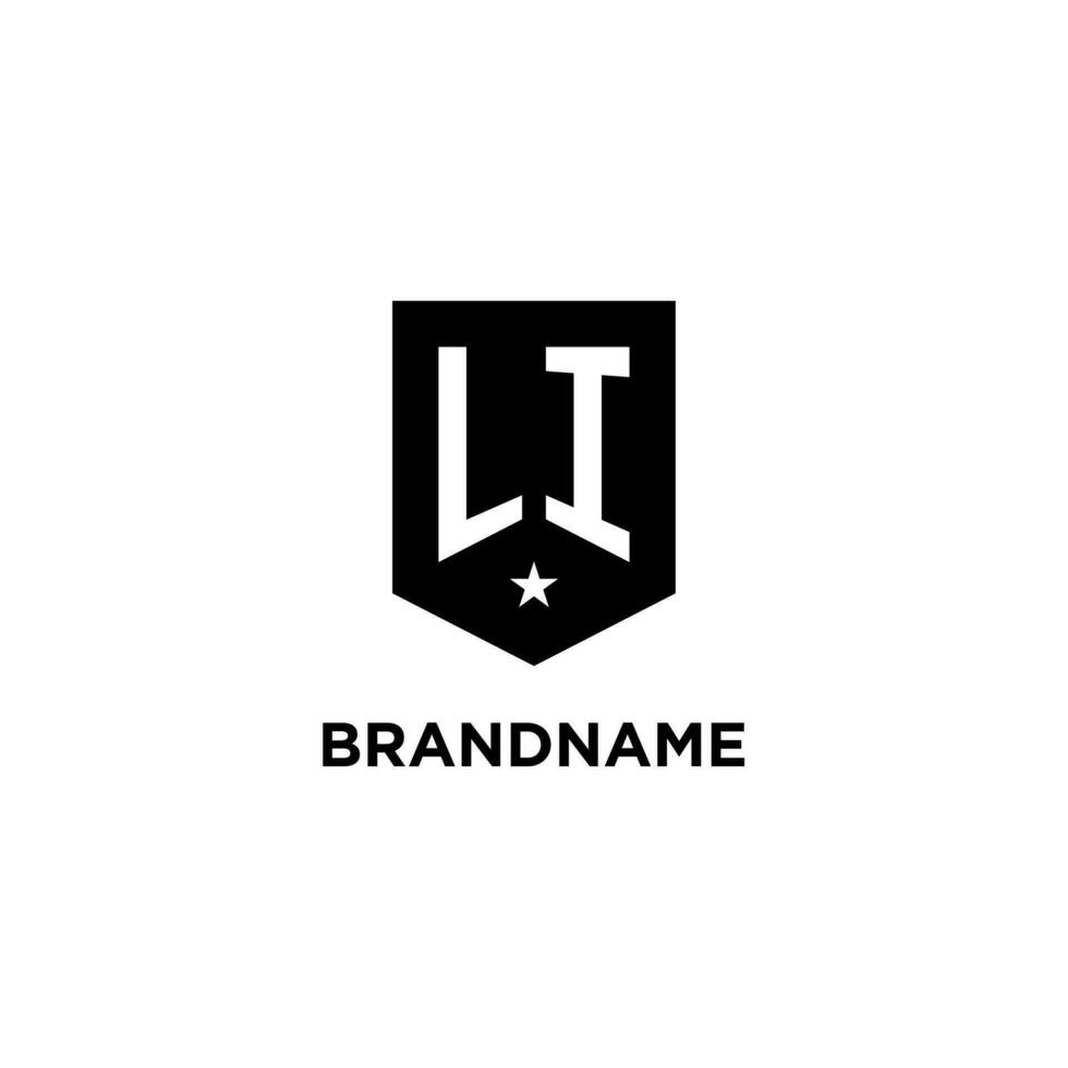 LI monogram initial logo with geometric shield and star icon design style vector