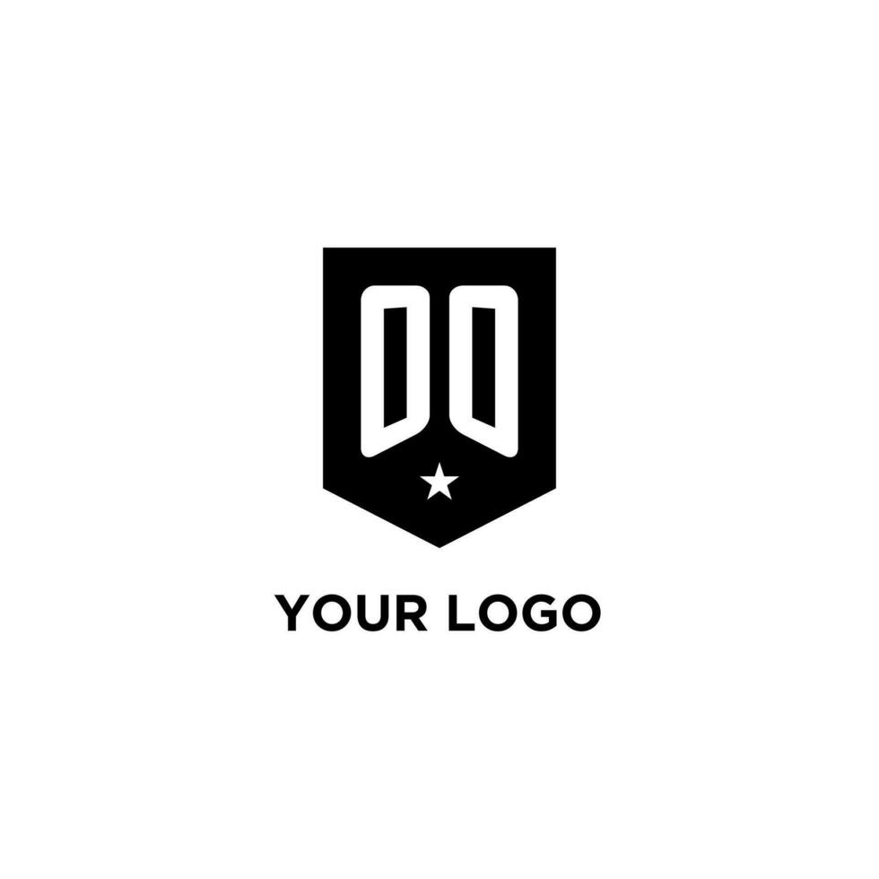 OO monogram initial logo with geometric shield and star icon design style vector