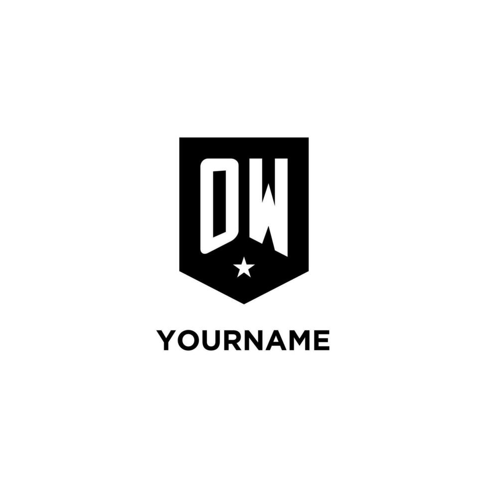 OW monogram initial logo with geometric shield and star icon design style vector