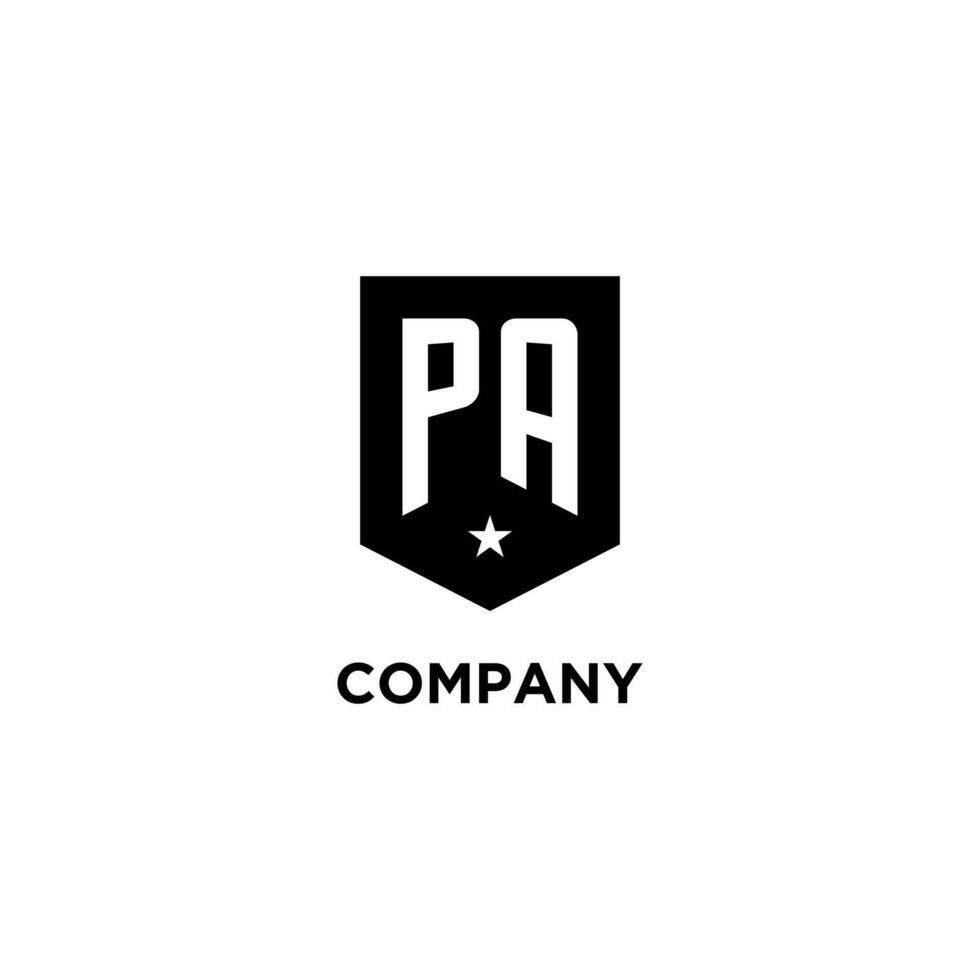 PA monogram initial logo with geometric shield and star icon design style vector