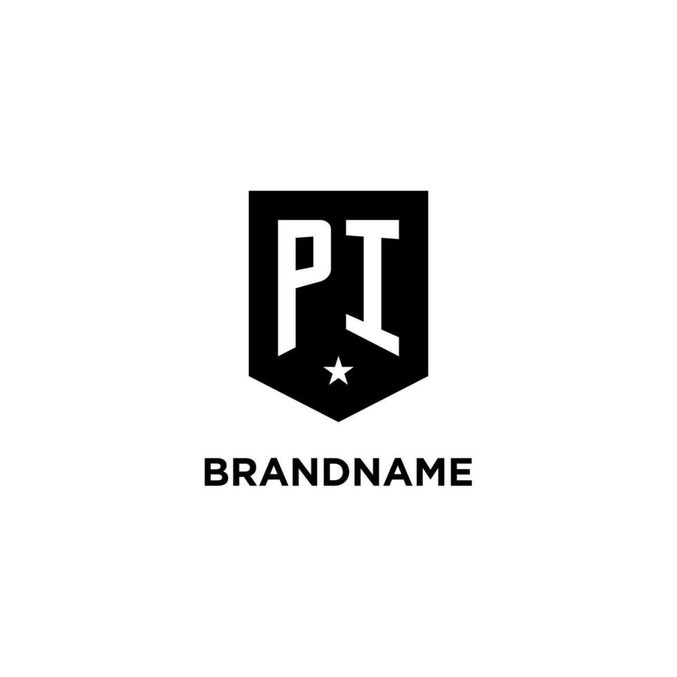 PI monogram initial logo with geometric shield and star icon design style vector