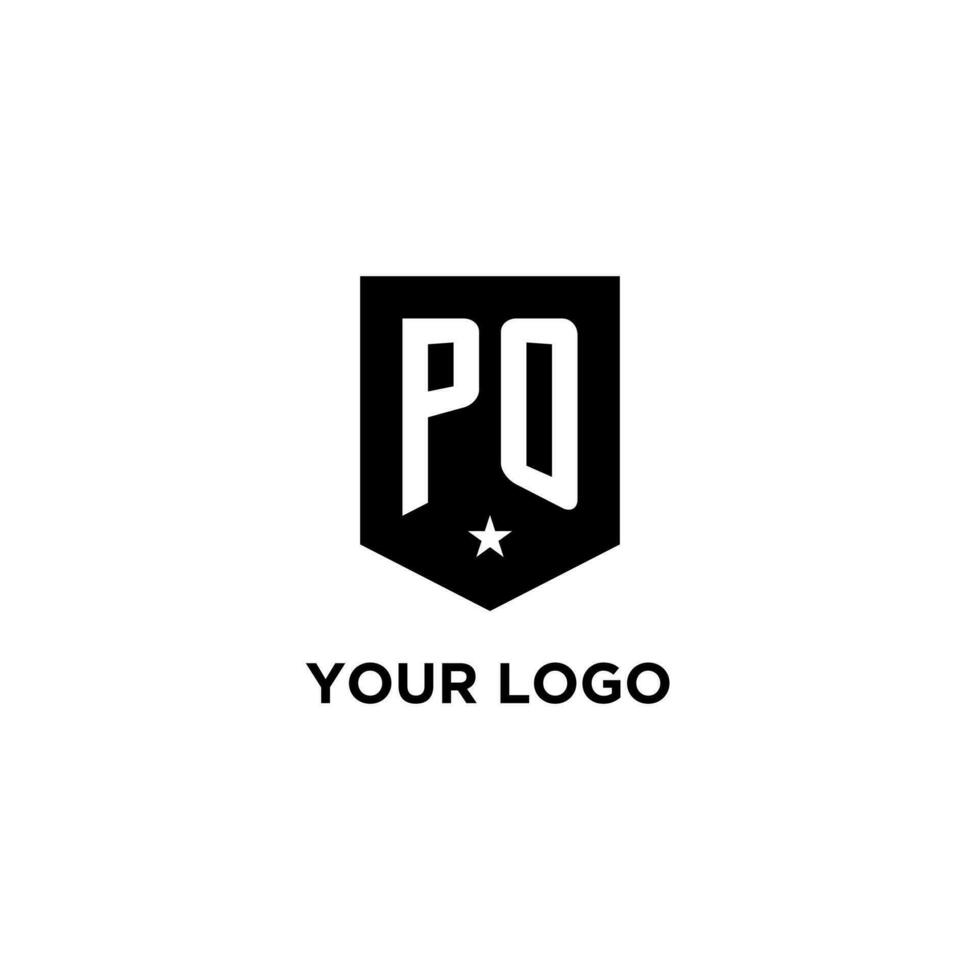 PO monogram initial logo with geometric shield and star icon design style vector